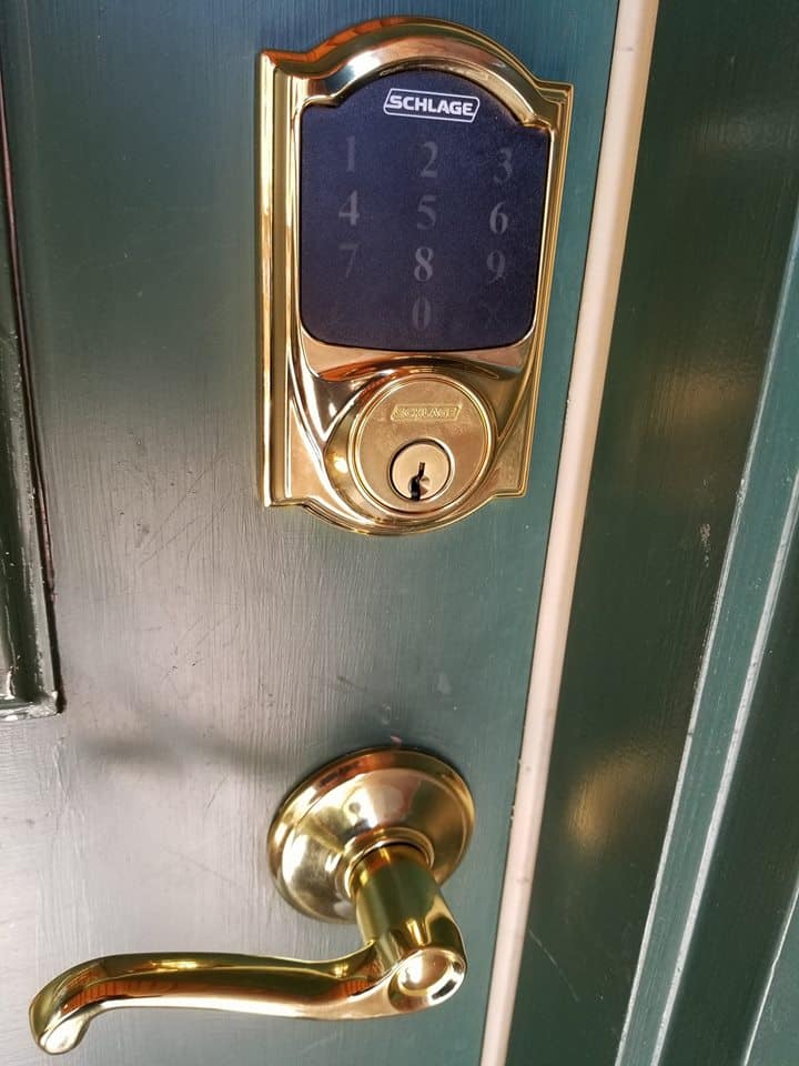 Installed new lever handle and push button deadbolt on a cabin in Helen, Ga.
